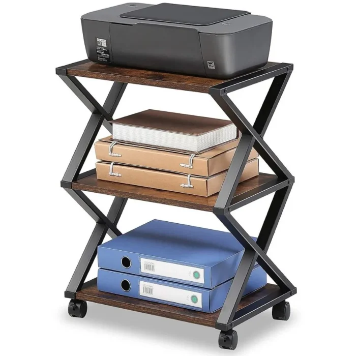 3 Tier Stand | Multi-purpose Wood Storage Shelf Organizer For Scanner, Printer With Wheels - Image 3