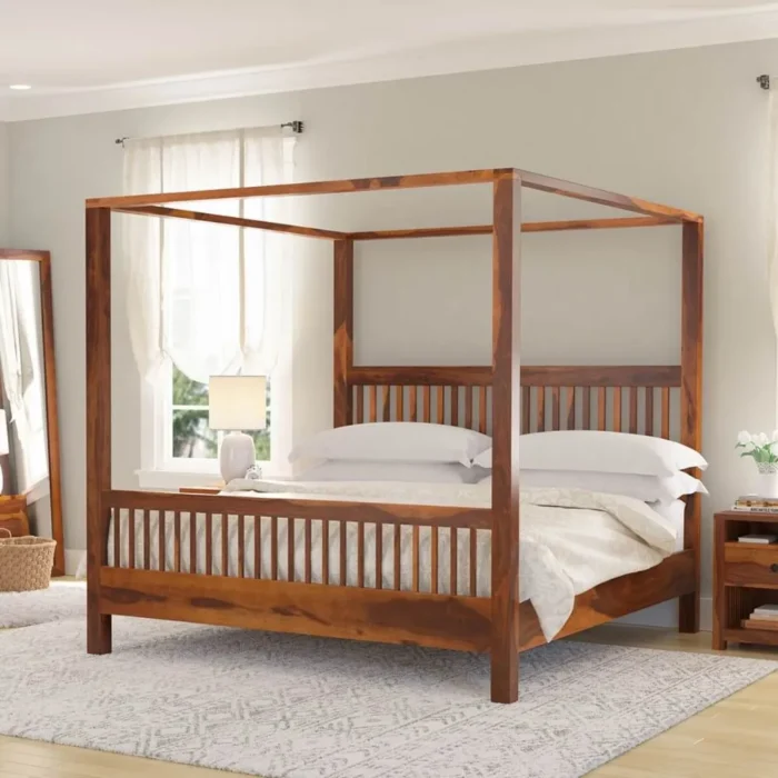1-9 (1) Priti : Madison Rustic Solid Wood Platform Canopy Bed - Image 1