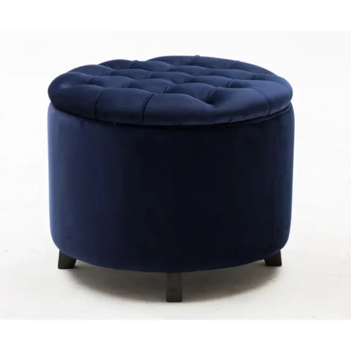 20” Wide Velvet Tufted Round Storage Poufs with Storage - Image 2