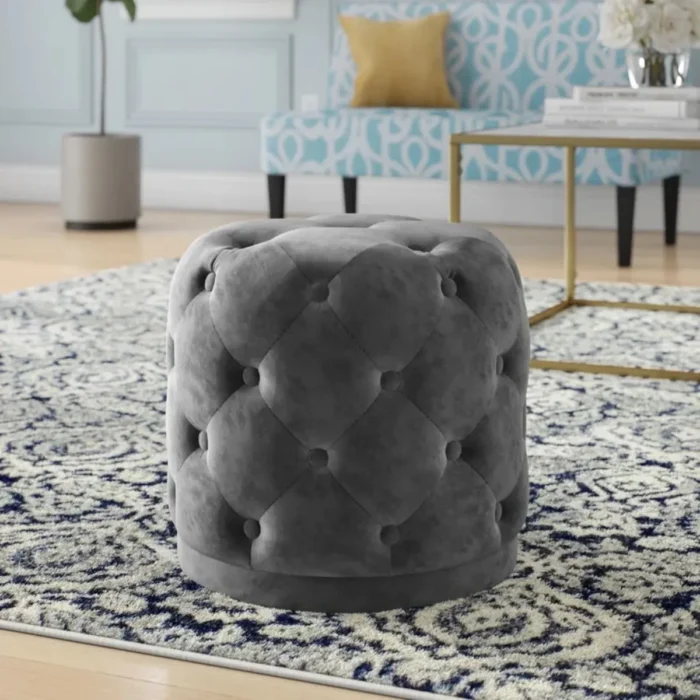 18” Wide Tufted Velvet Round Pouf With Storage | Storage Pouf - Image 1
