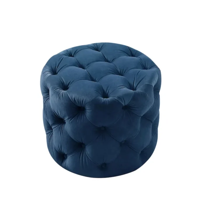 Marianna Modern Navy Velvet Round Pouf Set Of 2 - Image 2
