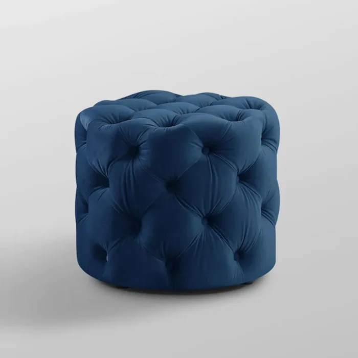 Marianna Modern Navy Velvet Round Pouf Set Of 2 - Image 4