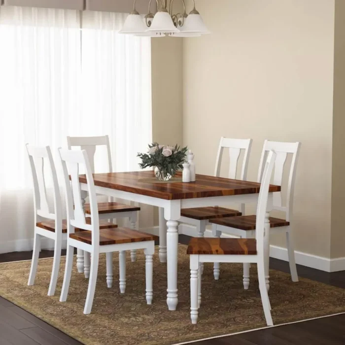 17-33-1 PRITI : Manila Two Tone Solid Wood Farmhouse Dining Table & Arm Chair Set - Image 1