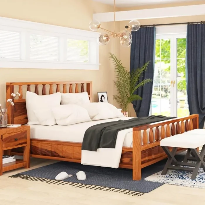 17-33 (1) Priti : Rustic Solid Wood King Size Platform Bed - Image 1