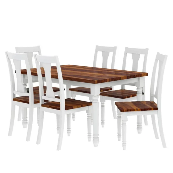 PRITI : Manila Two Tone Solid Wood Farmhouse Dining Table & Arm Chair Set - Image 3