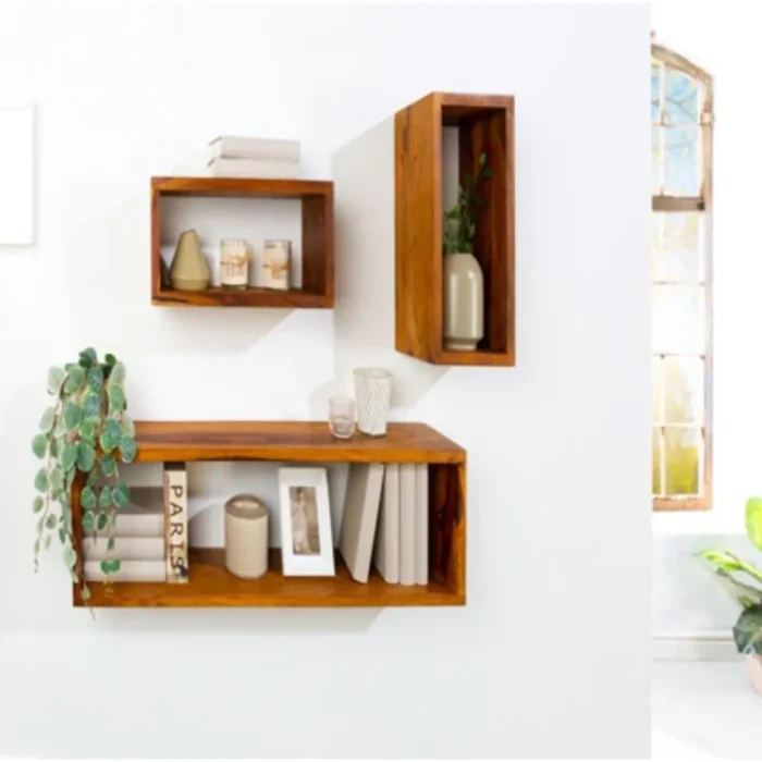 Solid Hanging Wall shelf set of 3 Sheesham Stone Finish - Image 7