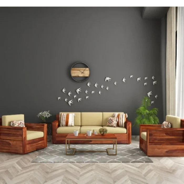Priti : Venus 3+1+1 Seater Wooden Sofa Set - Image 1