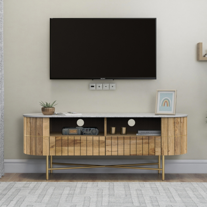 Piano Solid Wood Marble TV Cabinet 2 - Image 4