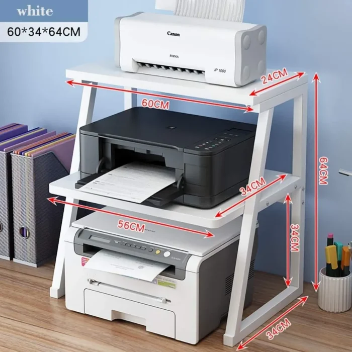 MULTI-LAYER 3 TIER  PRINTER STAND | WHITE METAL WOOD STORAGE SHELF ORGANIZER - Image 4