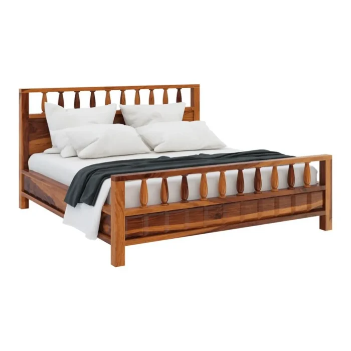 Priti : Rustic Solid Wood King Size Platform Bed - Image 3