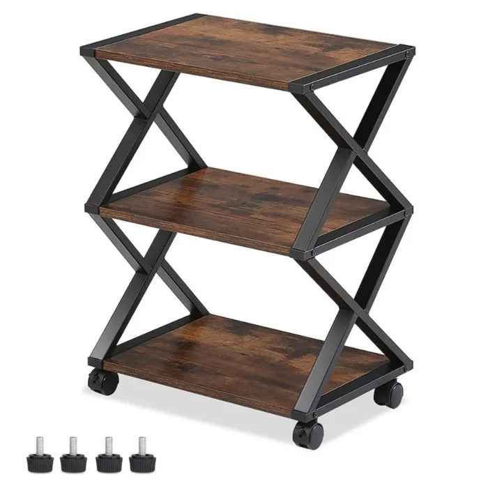 3 Tier Stand | Multi-purpose Wood Storage Shelf Organizer For Scanner, Printer With Wheels - Image 7