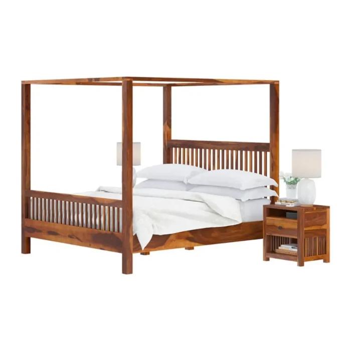 Priti : Madison Rustic Solid Wood Platform Canopy Bed - Image 2