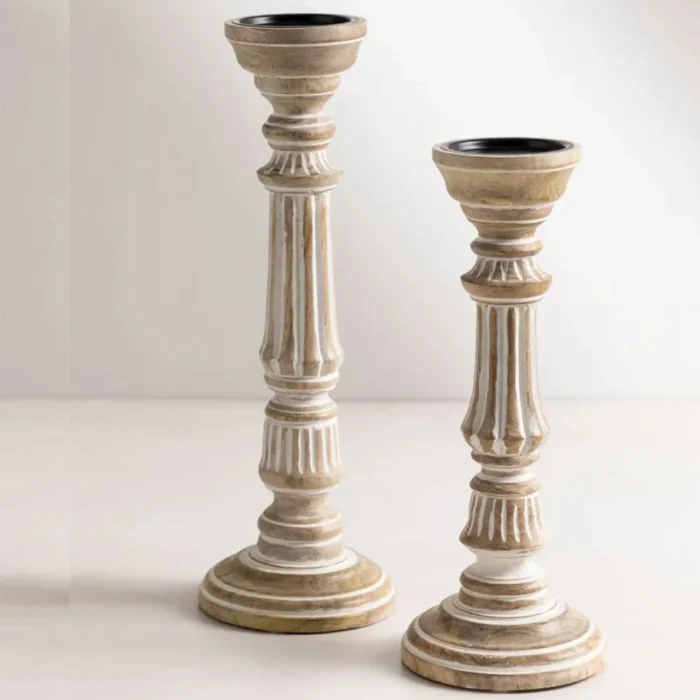 2-96 Set of 2 Solid Wooden Candle Holders - Image 1