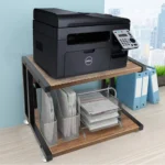 2-TIER MULTIPURPOSE DESKTOP STAND WITH STORAGE SHELVES IN BROWN WOOD - Image 3