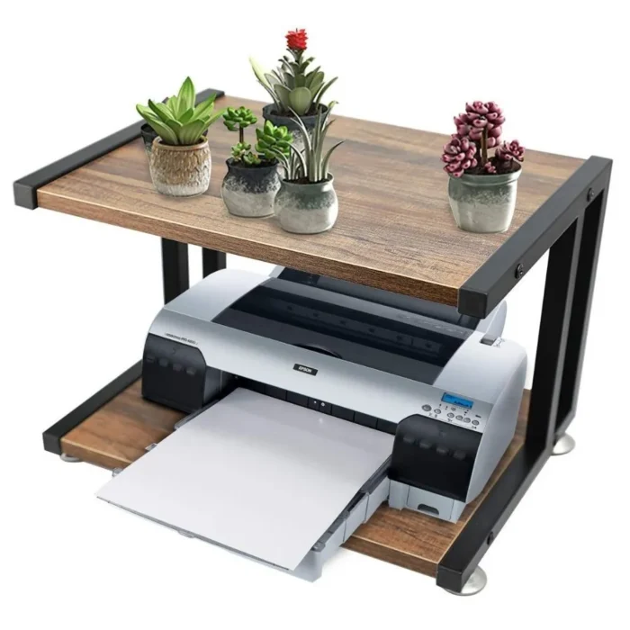 2-TIER MULTIPURPOSE DESKTOP STAND WITH STORAGE SHELVES IN BROWN WOOD - Image 2