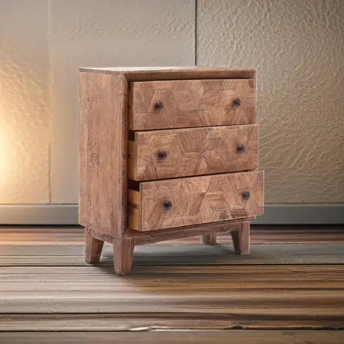 Abuja Walnut Wash Carved 3 Drawer Chest - Image 3