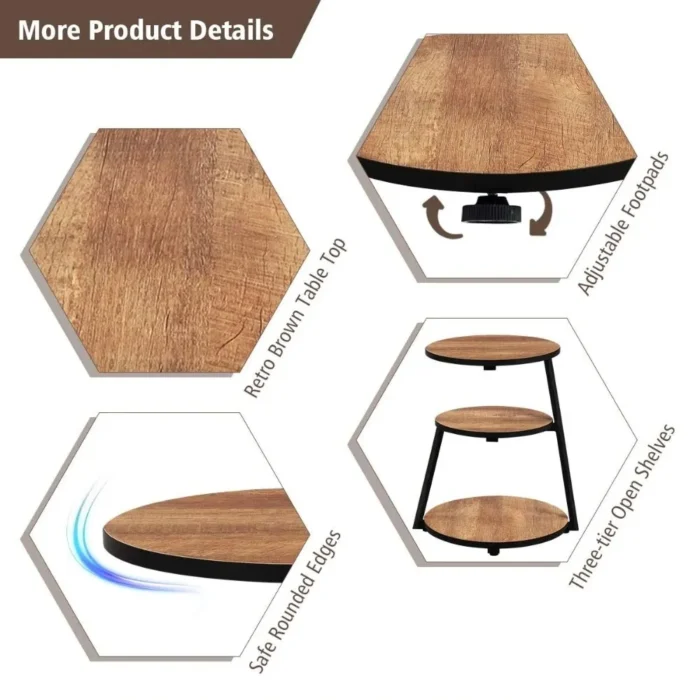 Vintage Brown 3-Tier Round End Table - Image 4