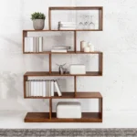 SOLID SHEESHAM WOOD BOOKSHELF IN STONE FINISH BOOKCASE |  WOOD SHELVING - Image 2