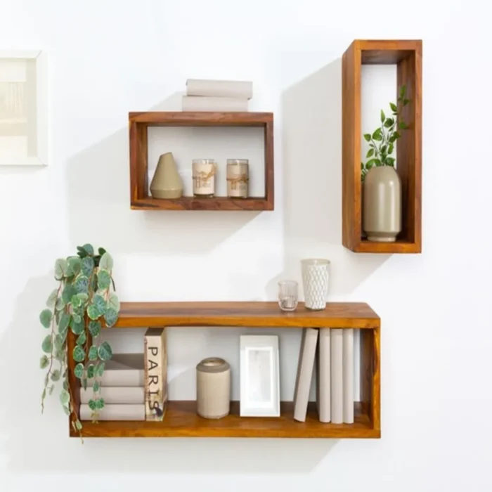 3-18 Solid Hanging Wall shelf set of 3 Sheesham Stone Finish - Image 1