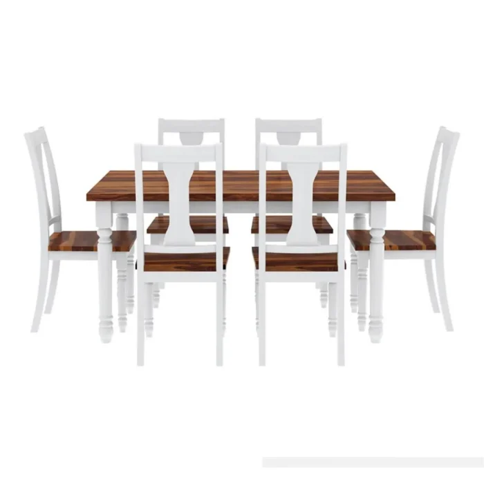 PRITI : Manila Two Tone Solid Wood Farmhouse Dining Table & Arm Chair Set - Image 4