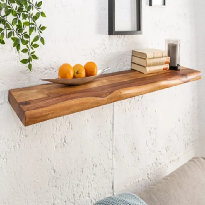 Massive Sheesham Wall Shelf Unit With Tree Edge - Image 3