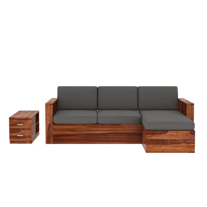 Priti : L-Shaped Solid Wood Multifunctional Corner Sofa with Storage - Image 3
