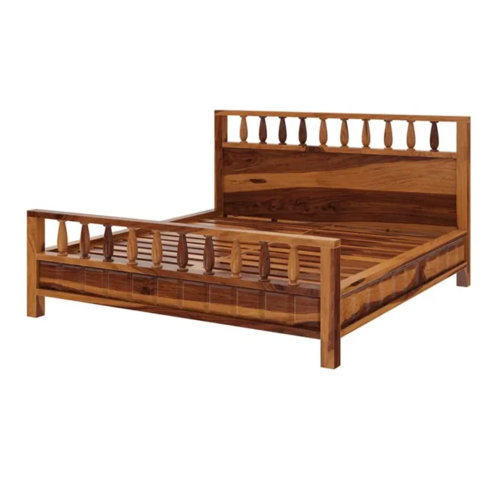 Priti : Rustic Solid Wood King Size Platform Bed - Image 4