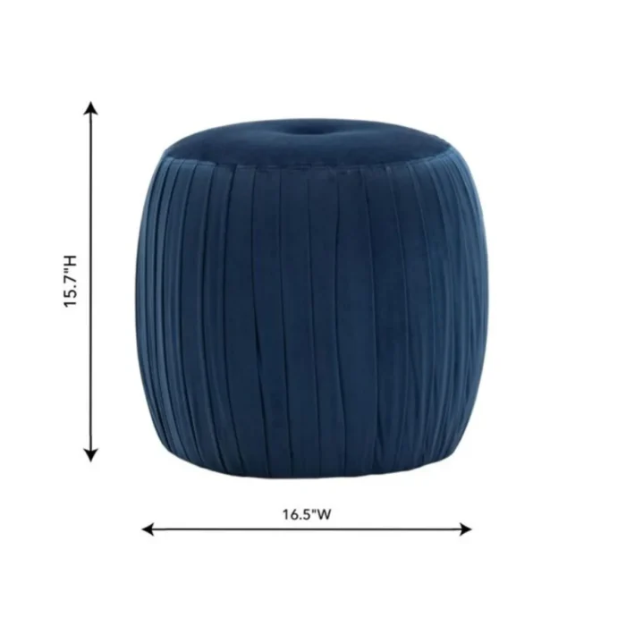 Sommer Glam Navy Velvet Round Ottoman In Solid Seat - Image 3