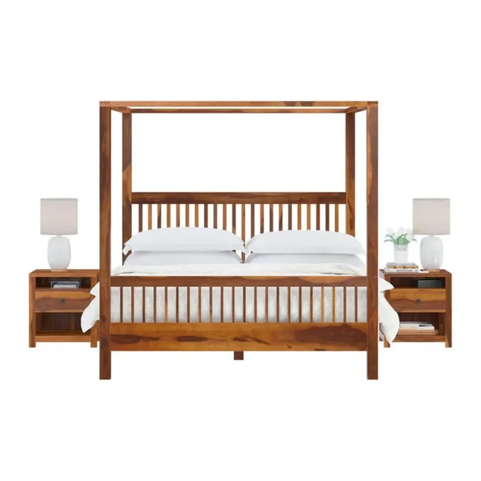 Priti : Madison Rustic Solid Wood Platform Canopy Bed - Image 3