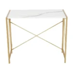 PRITI HOME 35.4″ Small Desk No-Assembly Folding Computer PC Desk Home Office Desk Laptop Study Writing Table for Space Saving – Golden – Laminated Marble Table top - Image 3