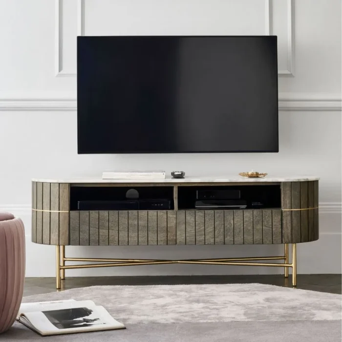 30-12 Piano Solid Wood Marble TV Cabinet