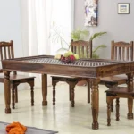 PRITI : Verona Antique Brass Solid Wood Brass Dining Table set - Image 9