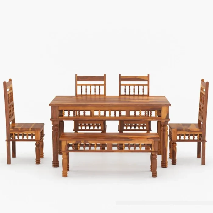 PRITI : Haines Rustic Solid Wood Dining Table Chair Bench Set - Image 4
