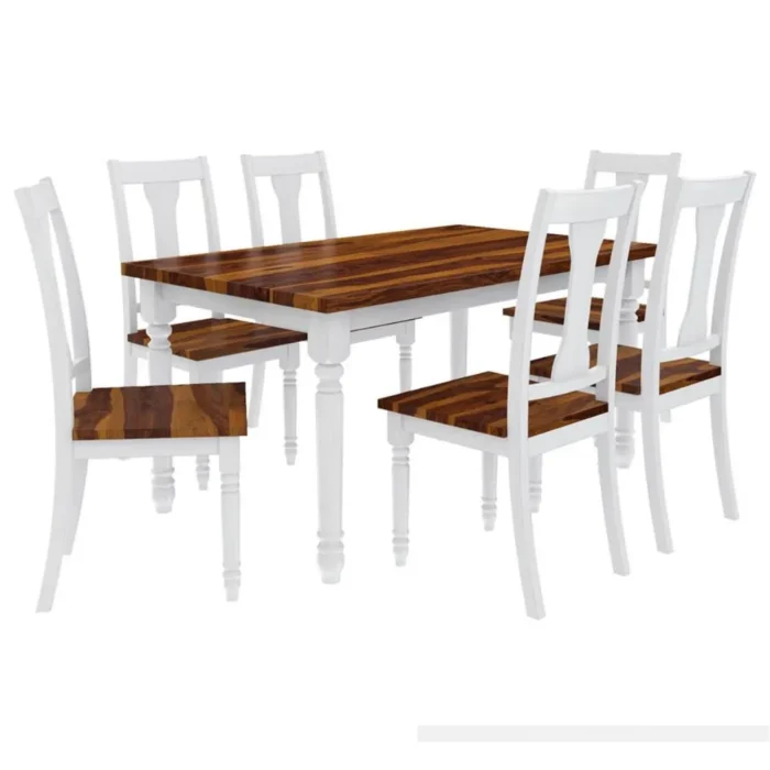 PRITI : Manila Two Tone Solid Wood Farmhouse Dining Table & Arm Chair Set - Image 5