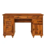Priti : Rustic Solid Wood Computer Desk With Louvered Door Cabinet - Image 7