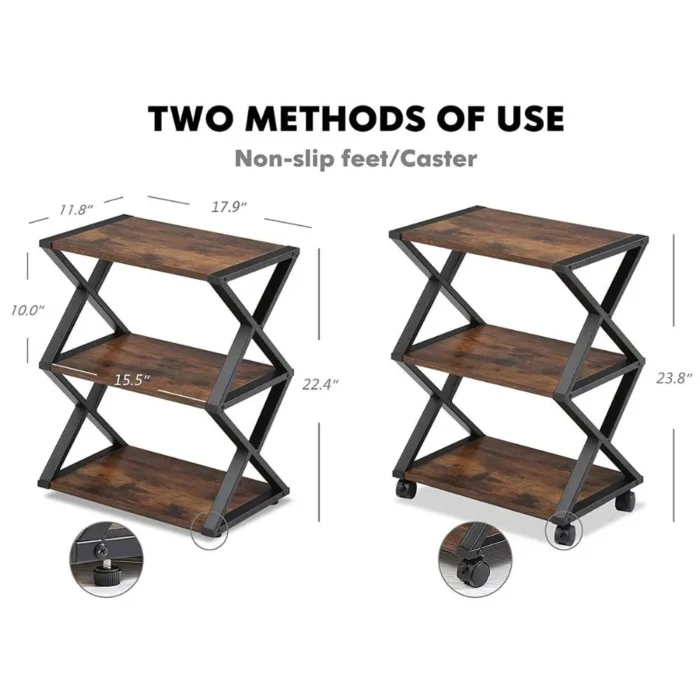 3 Tier Stand | Multi-purpose Wood Storage Shelf Organizer For Scanner, Printer With Wheels - Image 5
