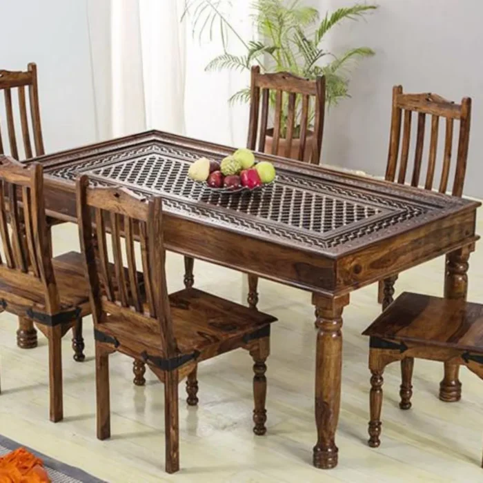 5-1 PRITI : Verona Antique Brass Solid Wood Brass Dining Table set - Image 1