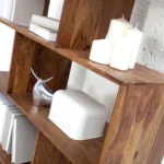 SOLID SHEESHAM WOOD BOOKSHELF IN STONE FINISH BOOKCASE |  WOOD SHELVING - Image 6