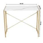 PRITI HOME 35.4″ Small Desk No-Assembly Folding Computer PC Desk Home Office Desk Laptop Study Writing Table for Space Saving – Golden – Laminated Marble Table top - Image 11