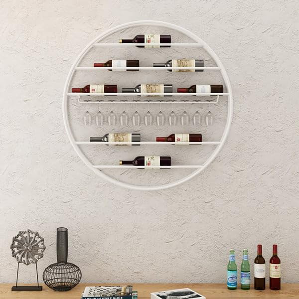 51B5CYbwPqL PRITI : Modern Metal White Round Wine Rack - Image 1