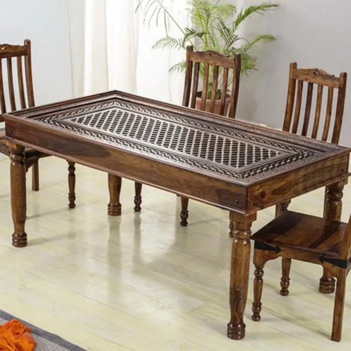 PRITI : Verona Antique Brass Solid Wood Brass Dining Table set - Image 6