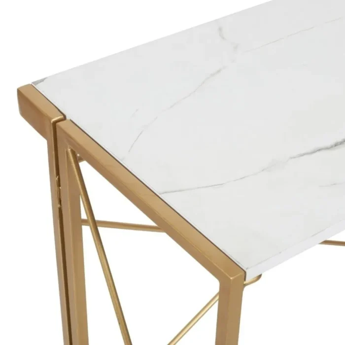 PRITI HOME 35.4″ Small Desk No-Assembly Folding Computer PC Desk Home Office Desk Laptop Study Writing Table for Space Saving – Golden – Laminated Marble Table top - Image 6