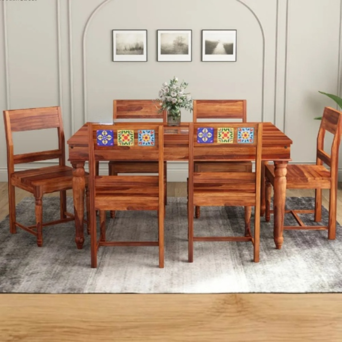 6-53 PRITI : Woodenio 6 Seater Dining Table Set - Image 1