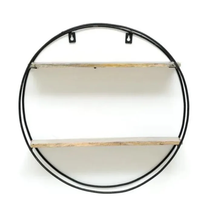 Rustic Solid Wood & Metal Circular Storage Shelf | Hanging Wall Shelf - Image 3