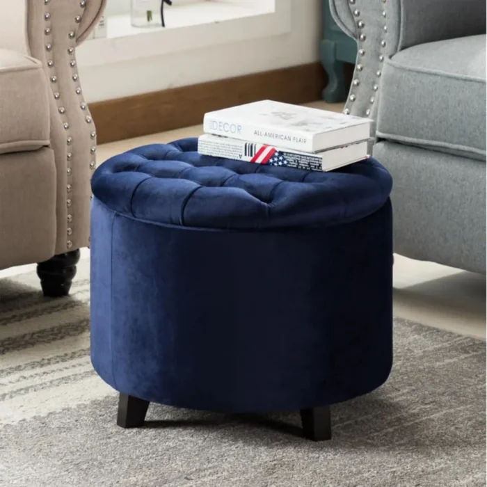 7-62 20” Wide Velvet Tufted Round Storage Poufs with Storage - Image 1