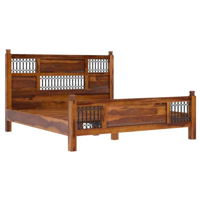 Priti : San Francisco Iron Grill Fitted Rustic Solid Wood Platform Bed Frame - Image 2