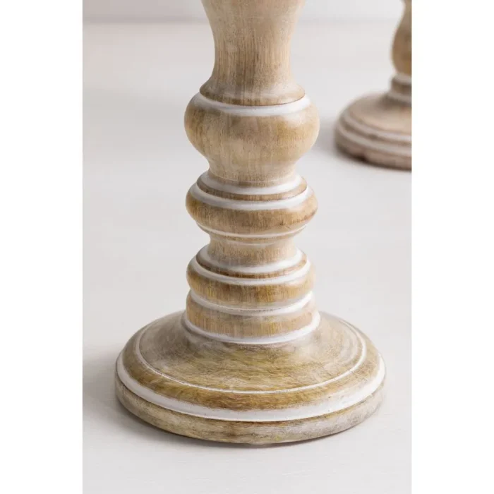 SET OF 2 MANGO WOODEN CANDLE HOLDERS SADEL - Image 4