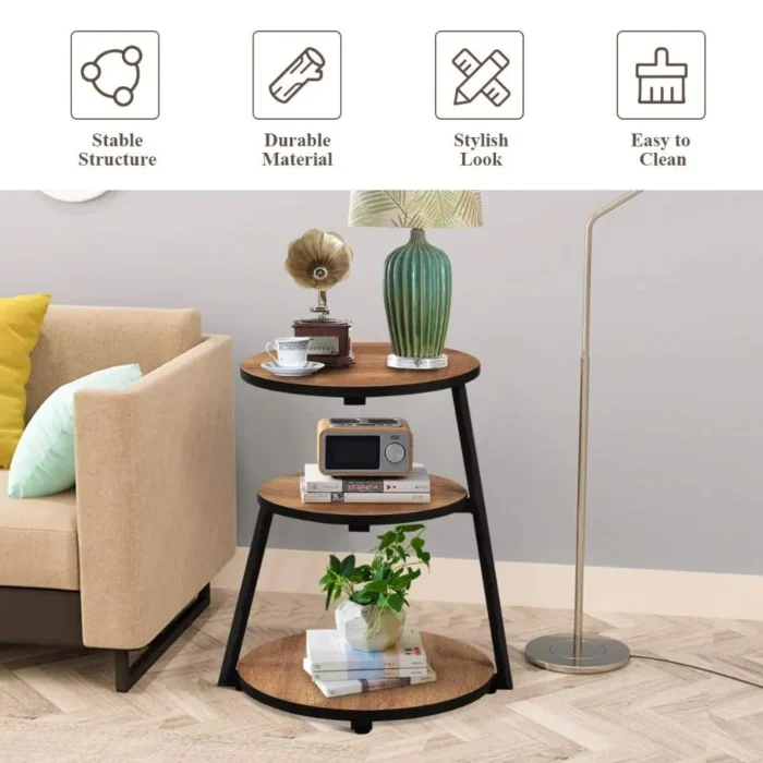 Vintage Brown 3-Tier Round End Table - Image 5
