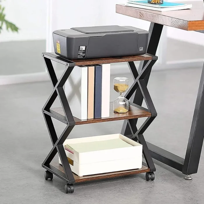 8-22 3 Tier Stand | Multi-purpose Wood Storage Shelf Organizer For Scanner, Printer With Wheels - Image 1