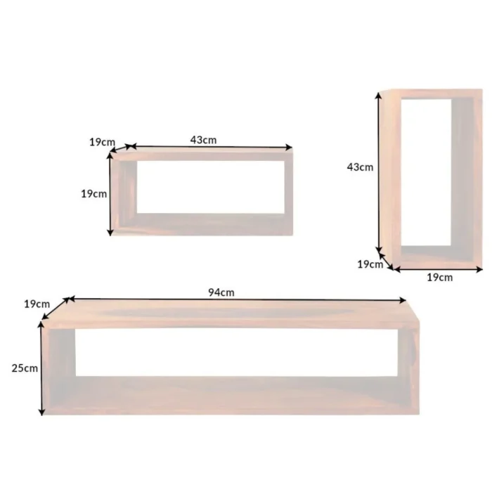 Solid Hanging Wall shelf set of 3 Sheesham Stone Finish - Image 6